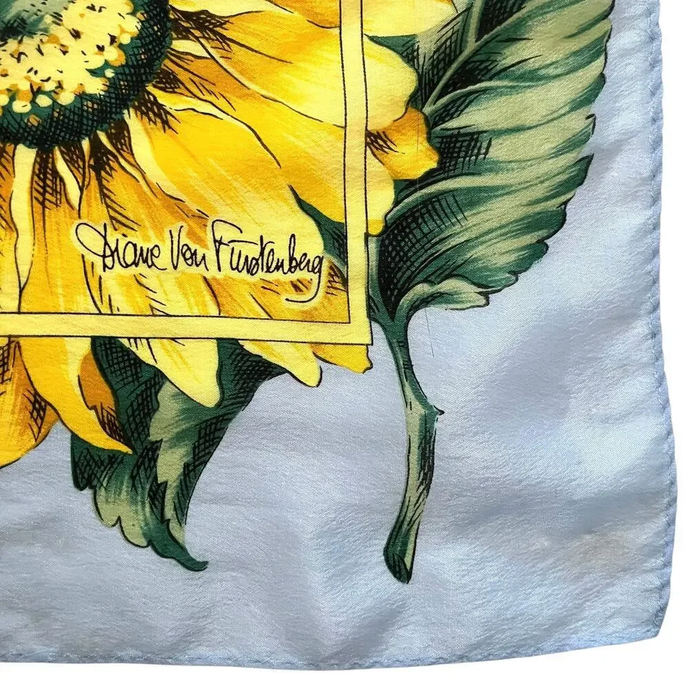 Vintage Diane Von Furstenberg Sunflower DVF Signed Lightweight Silk Square Scarf